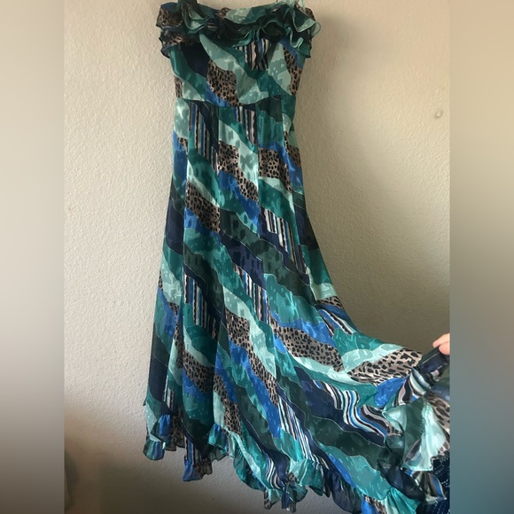 Hutch Womens 2 Blue Animal Print Maxi Ruffle Strap Patchwork Dress Fairy - Picture 11 of 15